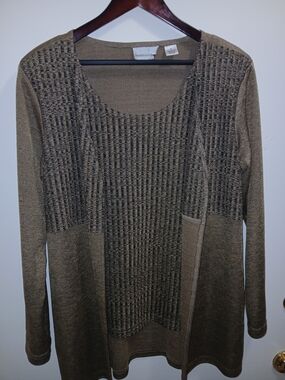 3 - Pants Suits Two-Tone Olive & Black Knit Open Cardigan All 3 Suits $15